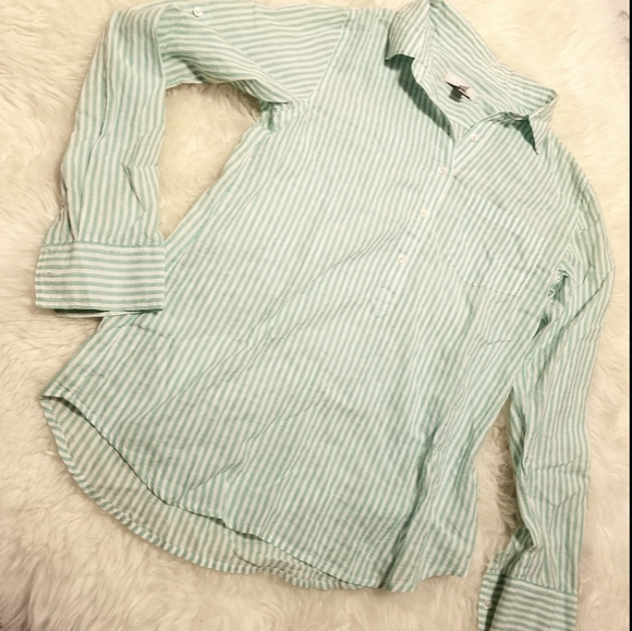 J.Crew Mint green white striped top shirt spring summer Small - Picture 1 of 8